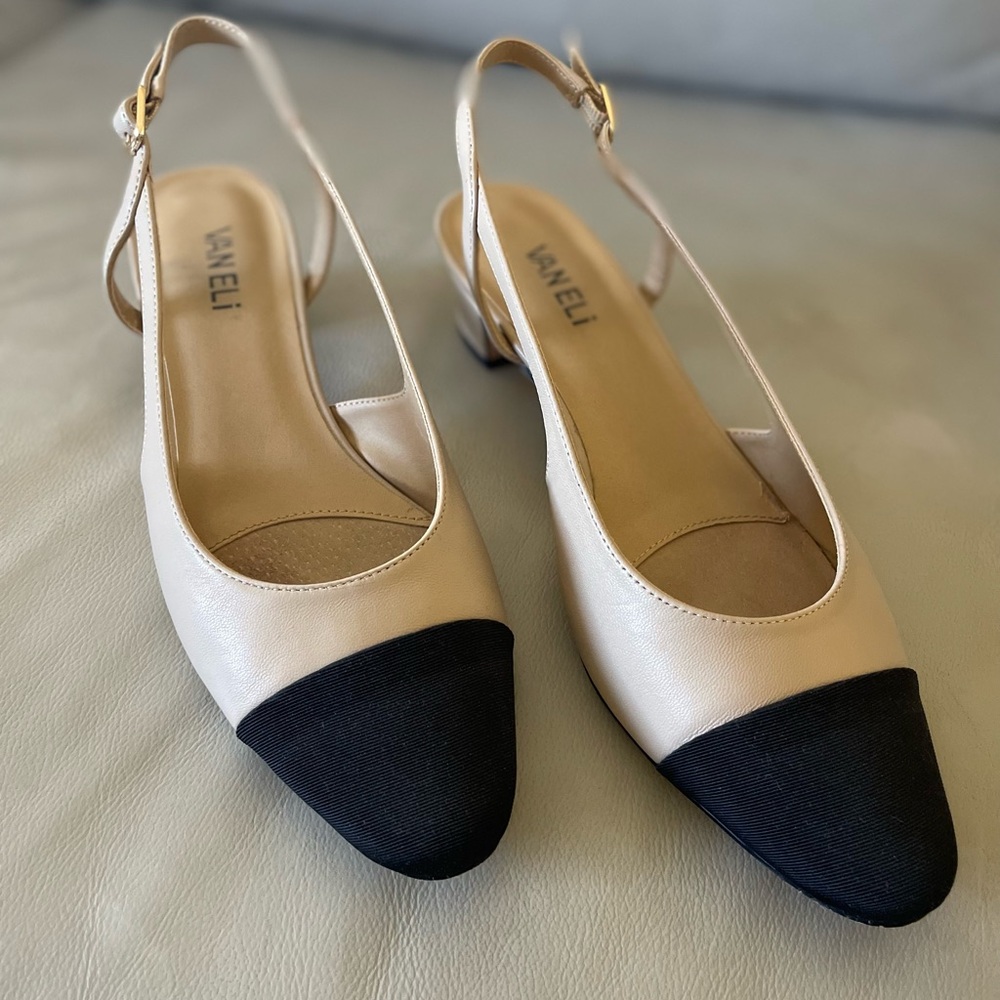 Vaneli Women's Aliz Cream and Black Slingback Shoes